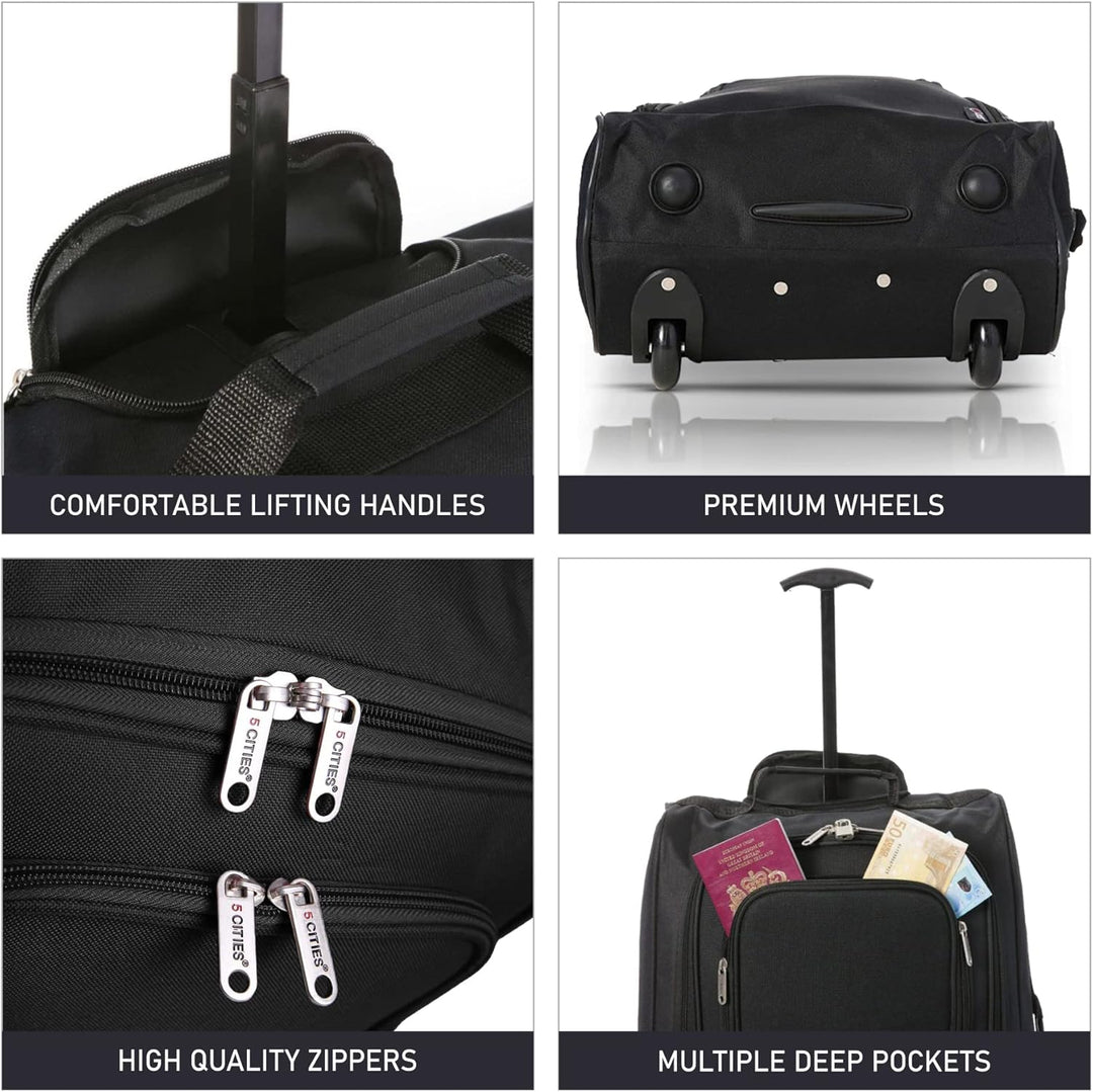 5 Cities Set von 2 Leichtgewicht Handgepäck Kabinengepäck Flugtasche Koffer Trolley Gepäck