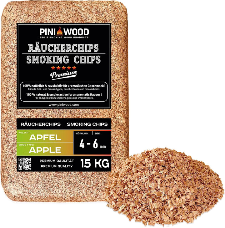 PINI 15 Kg Räucherchips Apfel 4-6 mm Smoking Chips Räucherspäne