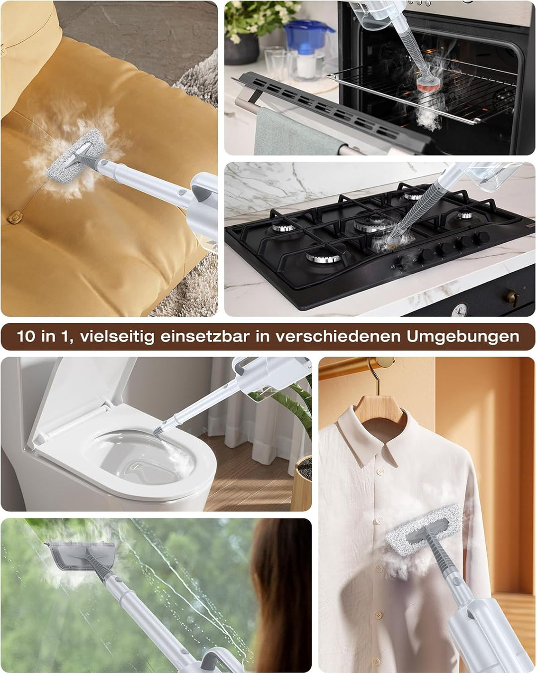 LABIGO 10-in-1 Dampfreiniger mit abnehmbarem Handgerät, 350ml Tank, 10s Aufheizzeit, 248°F (120°C) D