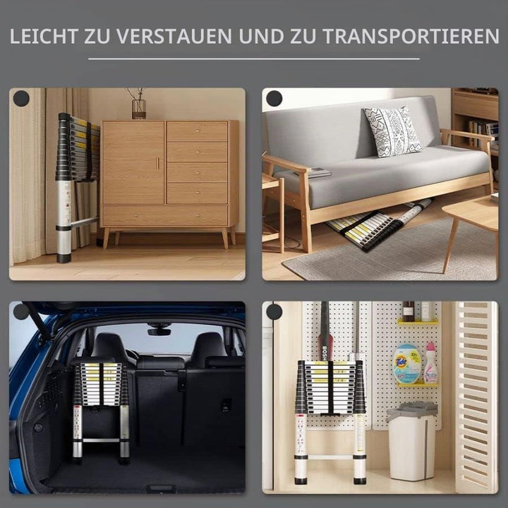STANEW Teleskopleiter Aluminium 3,8m,Rutschfester Klappleiter Stehleiter Mehrzweckleiter, Abnehmbare