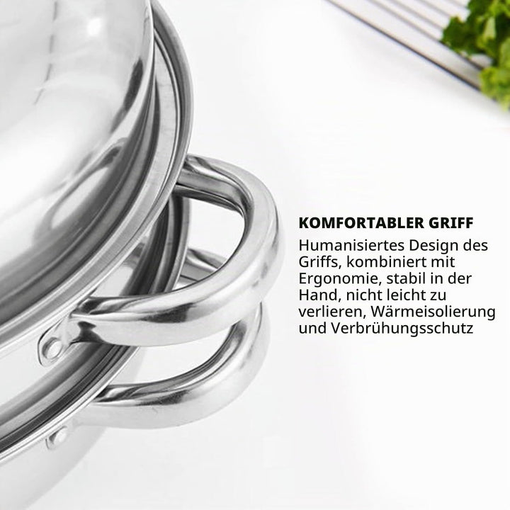 2-lagiges Dampfgarer-Kochtopf-Set aus Edelstahl, Dampfgarer Zum Kochen, Alltagspfanne, Dampfgarer-Pf