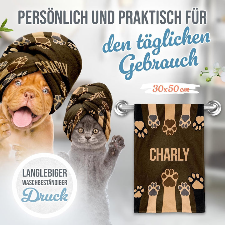 PR Print Royal Personalisiertes Hundehandtuch mit Name selbst gestalten - Pfote - Pfotentuch für Hun