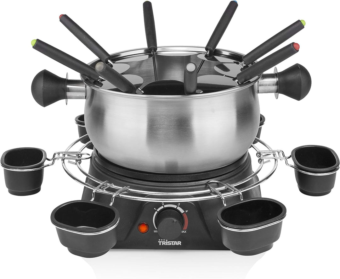 Tristar FO-1109 Fondue 1400W 8 Fonduegabeln Schwarz, Edelstahl mit, mit Saucenring