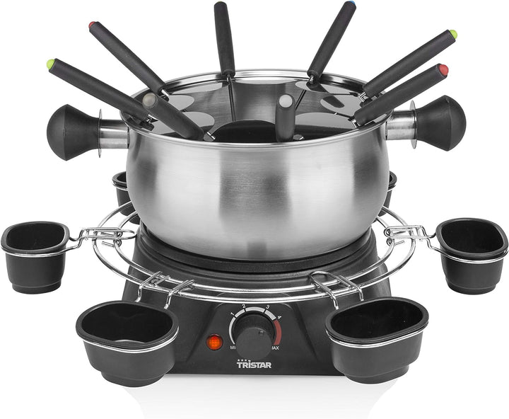 Tristar FO-1109 Fondue 1400W 8 Fonduegabeln Schwarz, Edelstahl mit, mit Saucenring
