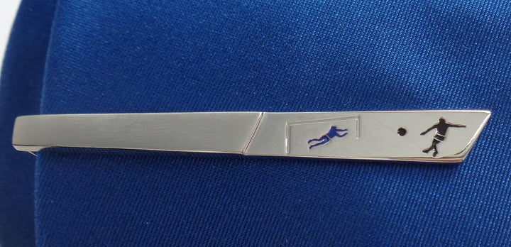 Fussball Krawattennadel Krawattenklammer silbern + blau schwarz gelackt ca. 7 cm langmade in Germany