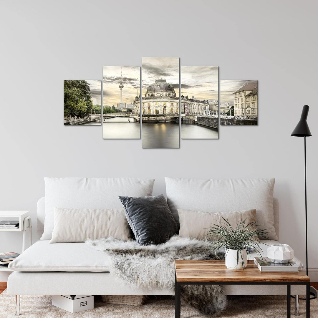 Runa Art Wandbilder Berlin 5 Teilig Bild auf Vlies Leinwand Deko Wohnzimmer Büro Fernsehturm Beige S