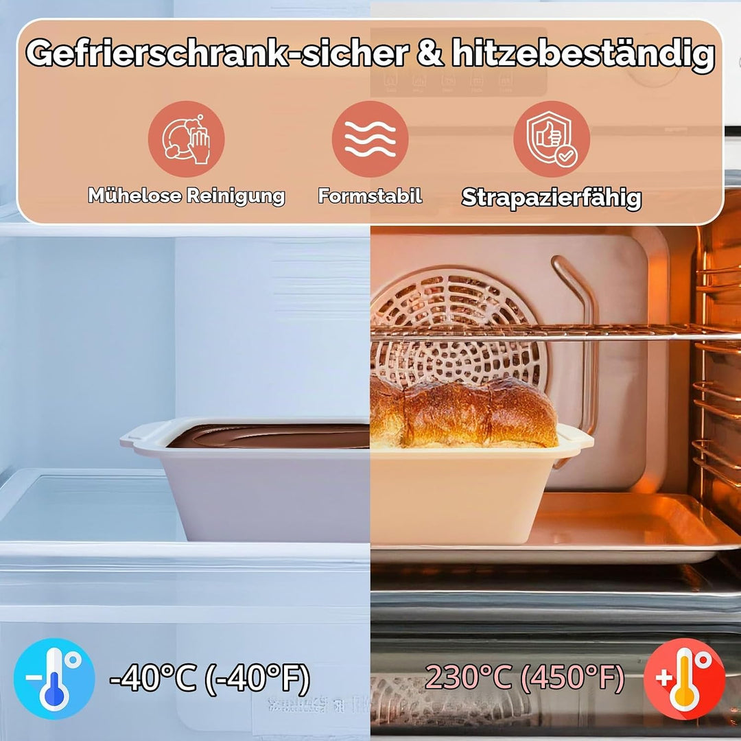 2-Stück Silikon Brotbackform Kasten: Kastenform mit Metallrahmen Hellblau+beige 2PCS-29.6x15.5x6.6cm