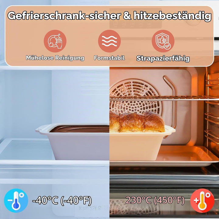 2-Stück Silikon Brotbackform Kasten: Kastenform mit Metallrahmen Hellblau+beige 2PCS-29.6x15.5x6.6cm