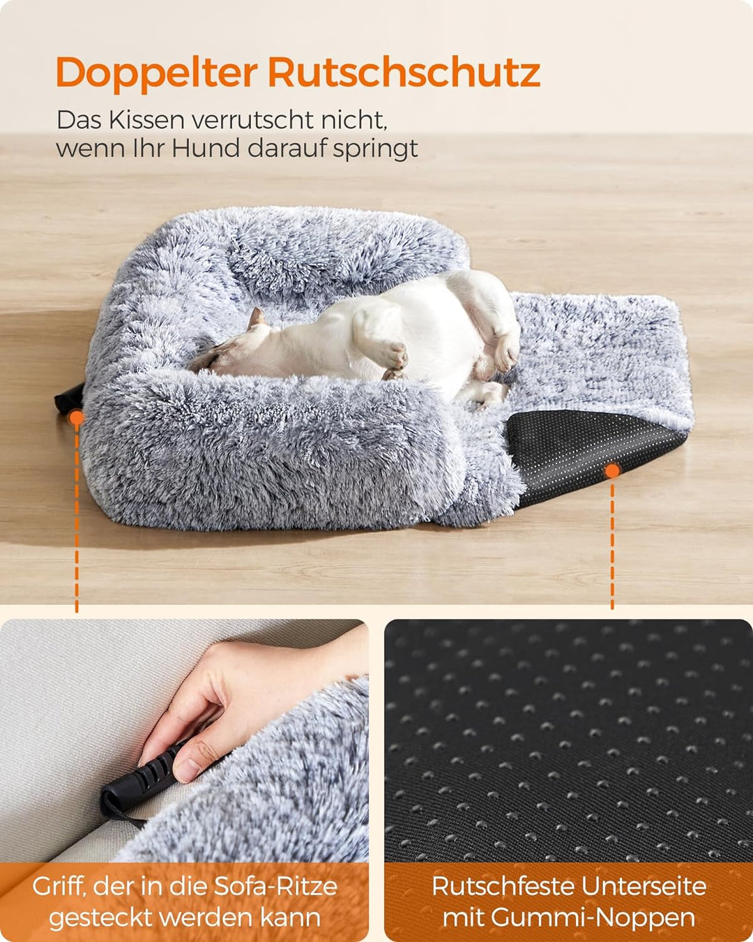 Feandrea FluffyHug Hundebett Plüsch, Hundedecke Sofa, Sofaschutz Hund, Hundekissen, Grösse M, für kl