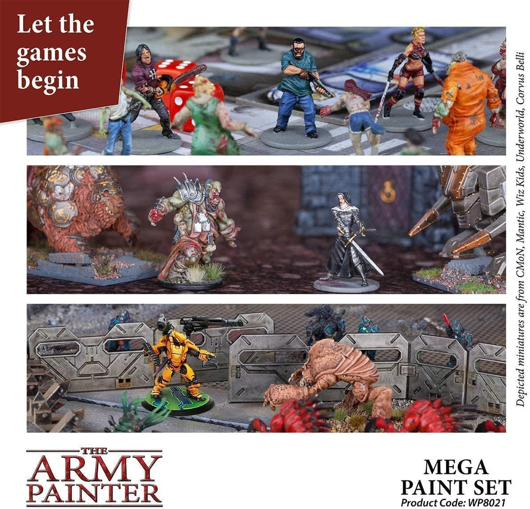 The Army Painter Mega Paint Set Farbset, 50 Warpaint-Farben und 1 Wargamer Regiment Pinsel für Warga