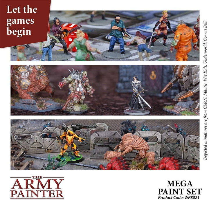 The Army Painter Mega Paint Set Farbset, 50 Warpaint-Farben und 1 Wargamer Regiment Pinsel für Warga