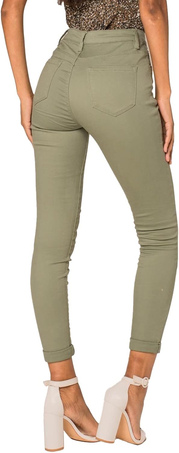 Nina Carter P056 Damen Jeanshosen Skinny Fit Jeans High Waist S Mandelgrün (P109-17), S Mandelgrün (