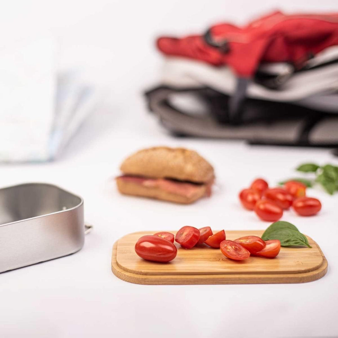 GRAVURZEILE Brotdose aus Edelstahl mit bedrucktem Bambusholzdeckel - Lunchbox mit Fuchs Motiv - Pers