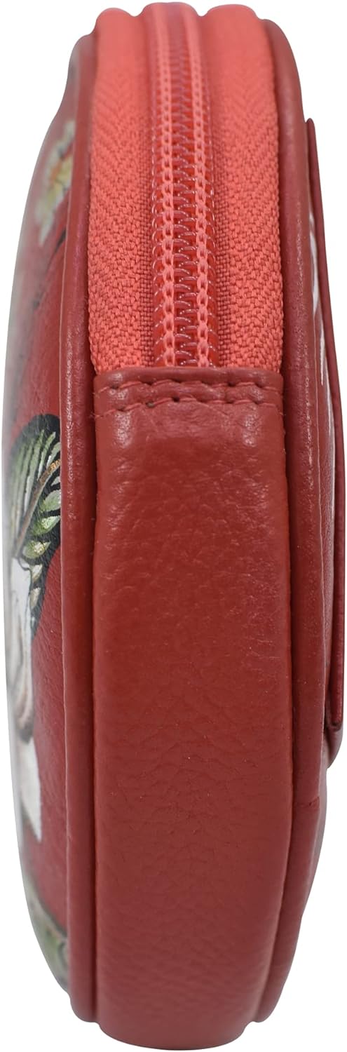 Anuschka Münzbeutel aus Echtleder, handbemalt, Rund - Crimson Garden, Crimson Garden