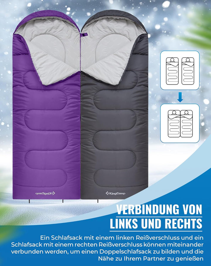 KingCamp Schlafsack für Erwachsene, kaltes Wetter &amp; warm, XL, grosse und hohe Flanell-Schlafsäcke mi