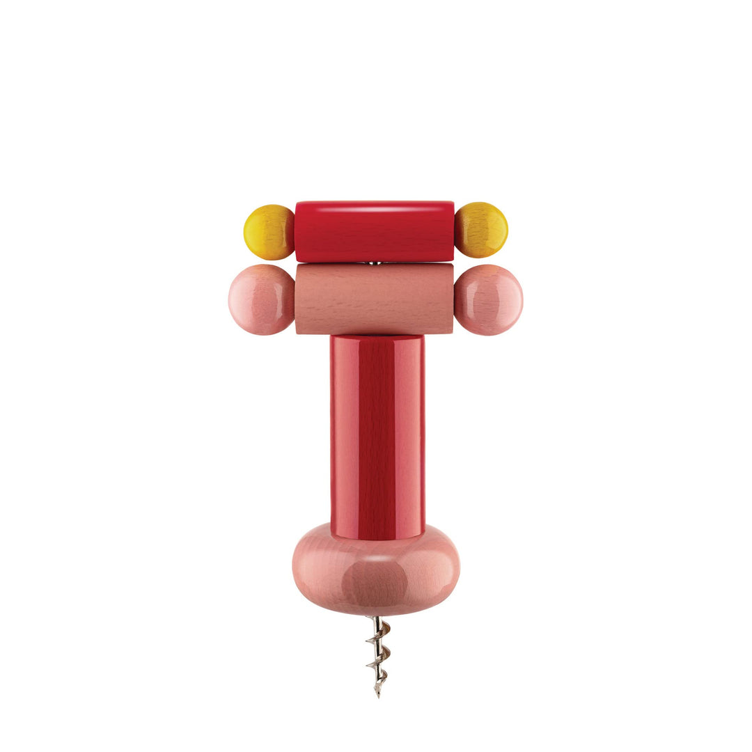 Alessi ES17 2 Korkenzieher aus Buchenholz, rot, gelb und rosa 100 Values Collection, Steel