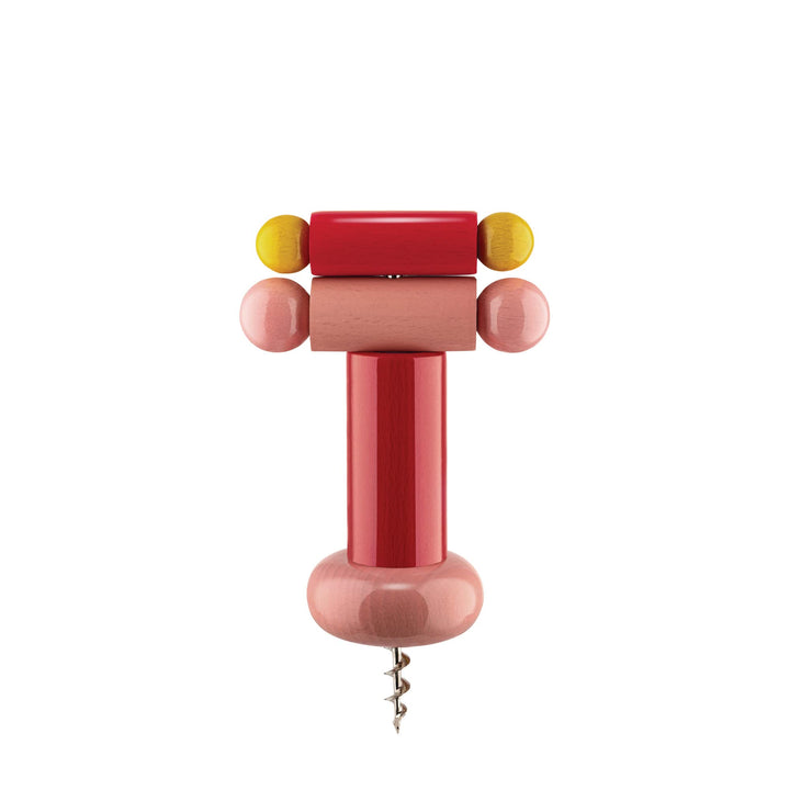 Alessi ES17 2 Korkenzieher aus Buchenholz, rot, gelb und rosa 100 Values Collection, Steel