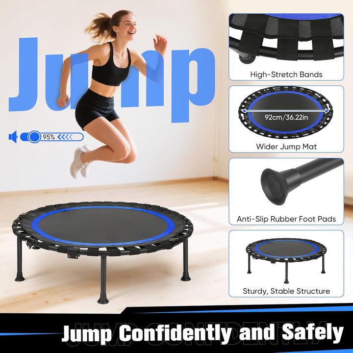 Fitness Indoor Trampolin klappbar ohne Installation | Ø101cm,Mini Trampoline | Tragfähigkeit 150 KG
