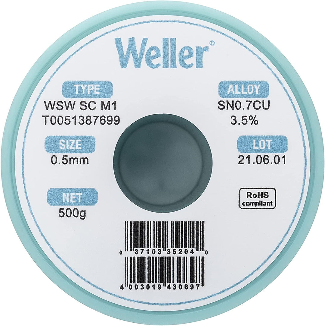 Weller WSW SC M1 (T0051387699) Bleifreier Lötdraht, Ø 0,5 mm, Legierung Sn99,3Cu0,7, Flussmittelgeha