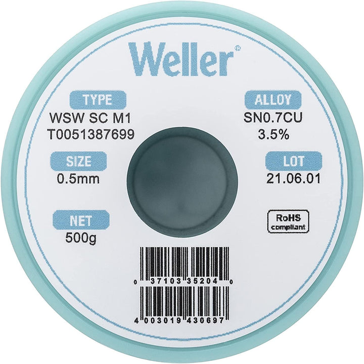 Weller WSW SC M1 (T0051387699) Bleifreier Lötdraht, Ø 0,5 mm, Legierung Sn99,3Cu0,7, Flussmittelgeha