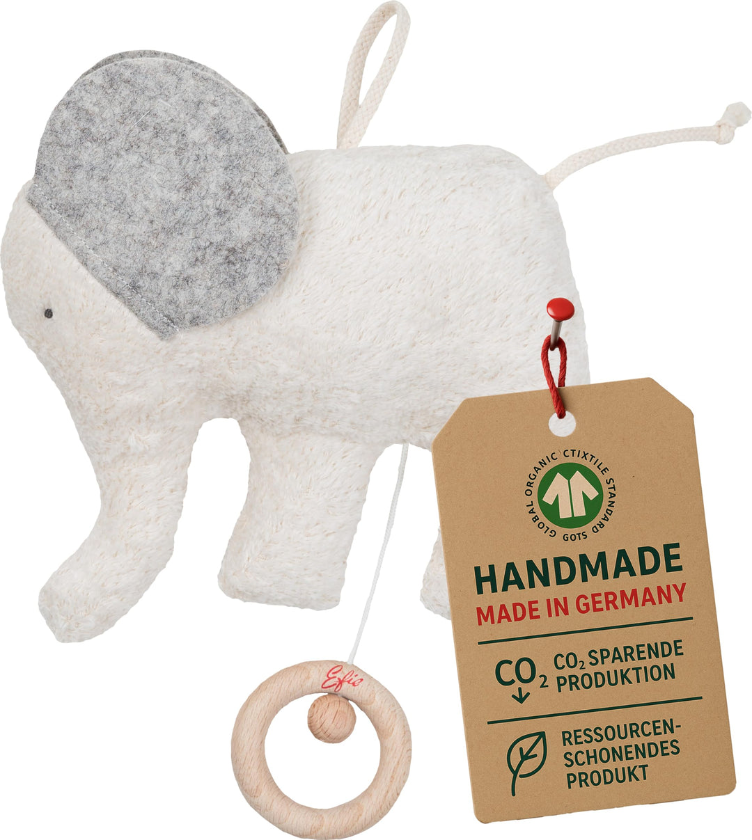 Efie Bio-Spieluhr Elefant – handgefertigt in Deutschland – 100% Baumwolle (KBA) – Füllung: Schurwoll
