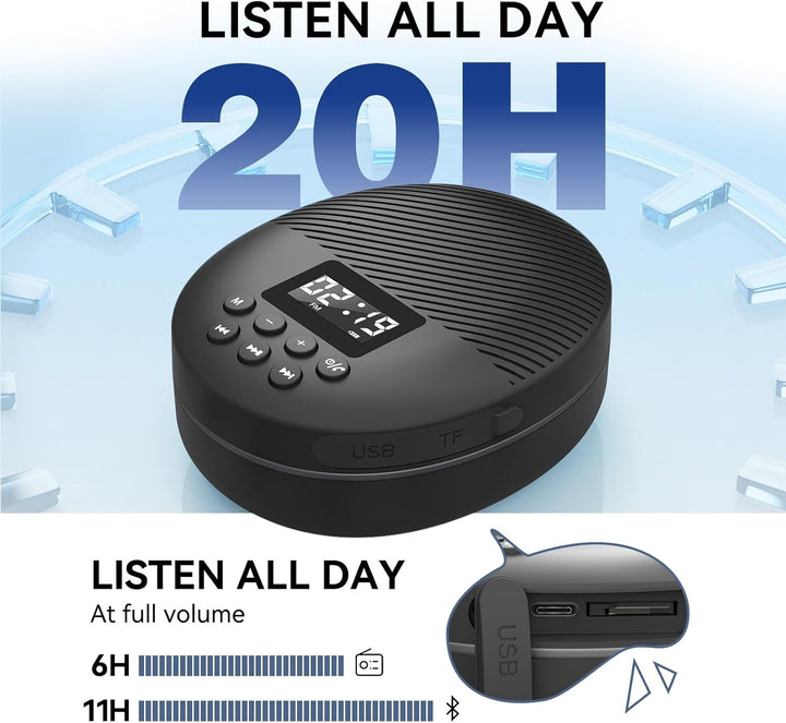 AGPTEK Bluetooth Lautsprecher Tragbare Mini Musikbox Bluetooth 5.4 mit LED Anzeige, FM-Radio & Wecke
