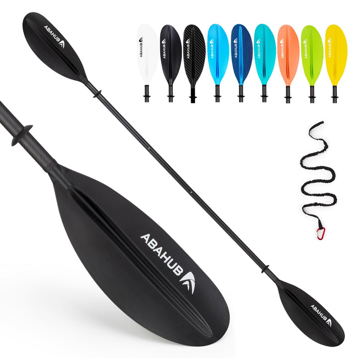Abahub Carbon Kajak Paddel 230cm/220-240cm verstellbar, mit Paddelleine | Für Kajakfahren, Ruderboot