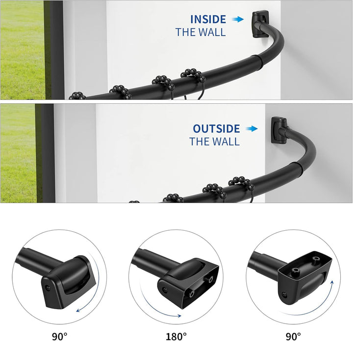 Duschvorhangstange Gebogene inkl. 24 Ringe - Stabile Winkelstange Duschvorhang ohne Deckenhalterung