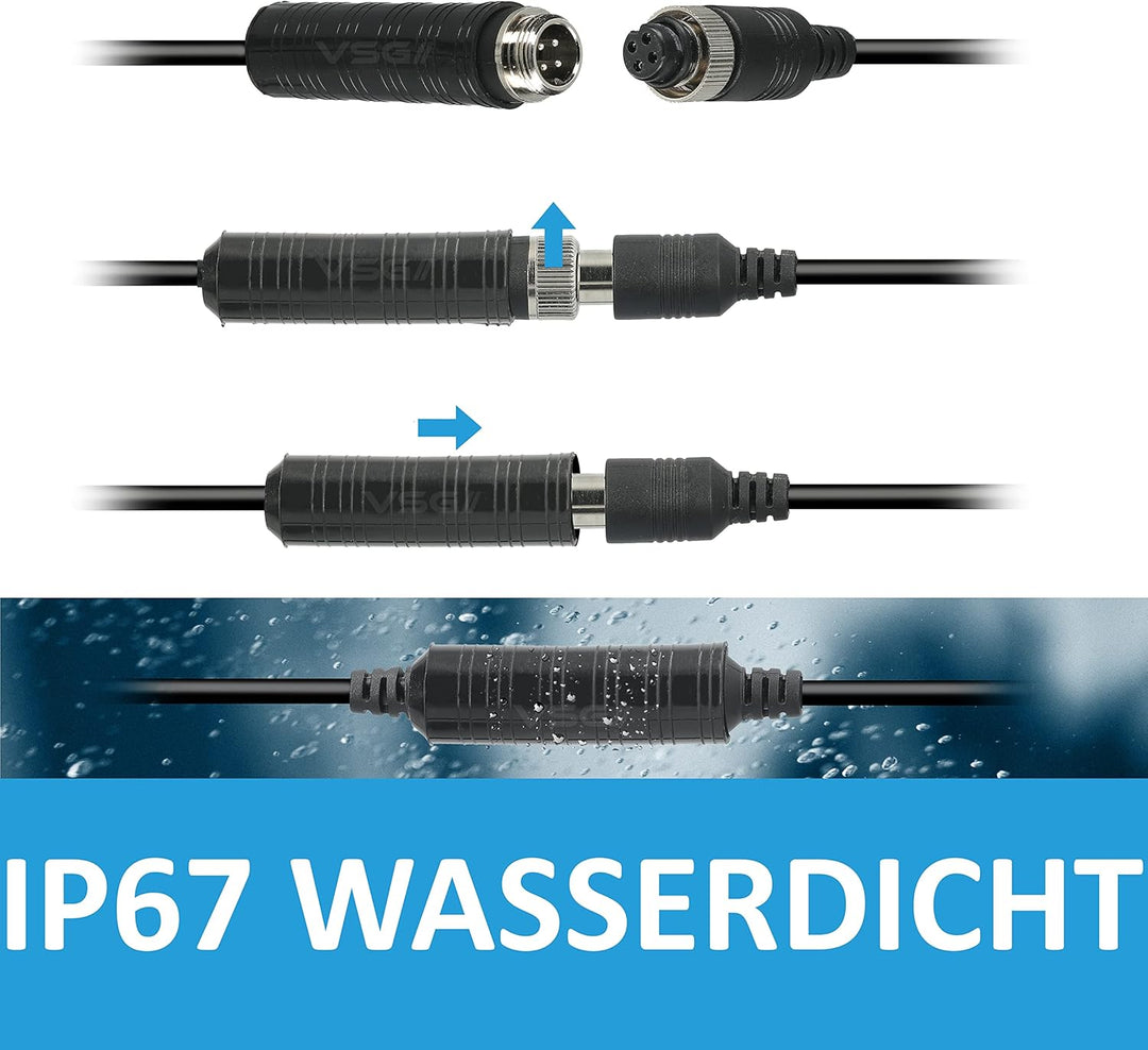 VSG24 24136 – 7“ Rückfahrsystem mit Kugelkopfkamera, Kleintransporter, Sprinter, inkl. 20m Kabel, Na