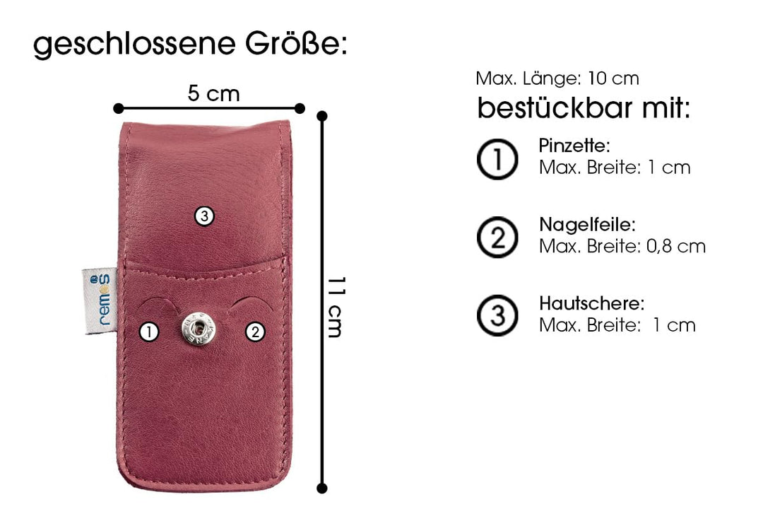 REMOS Nageletui leer aus echtem Leder zum Bestücken mit 3 Instrumenten - rot, Rot
