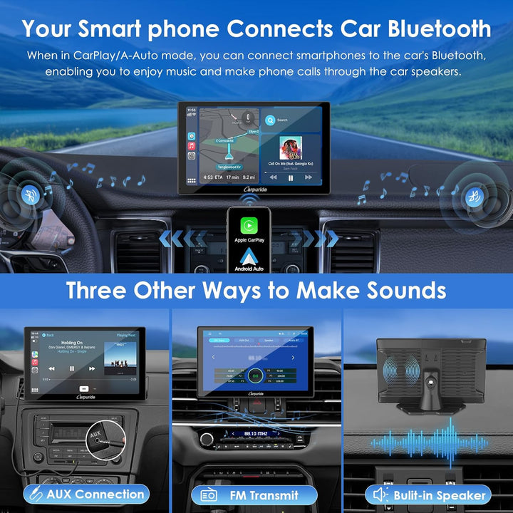 CARPURIDE C98 Kabelgebundenes/Kabelloses Carplay & Android Auto Tragbares Autoradio, 9-Zoll-HD-Touch