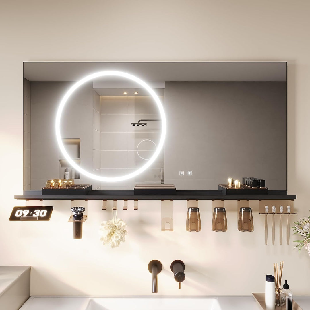 SONNI Badezimmerspiegel mit Beleuchtung 120x60 cm, LED Badspiegel mit Ablage 120cm, 3 einstellbare L