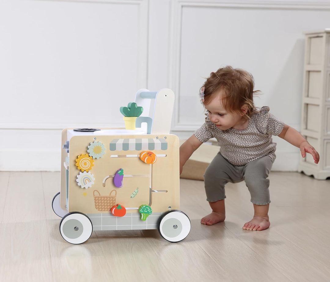 Bayer Chic 2000 Lauflernwagen Holz | 2in1 Activity-Walker mit Spielküche | Stabiler Holz-Lauflernwag