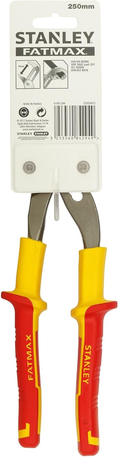 Stanley Wasserpumpenzange Maxsteel VDE (Spannungen bis 1.000 V, Bi-Material Handgriff, Qualitätsstah