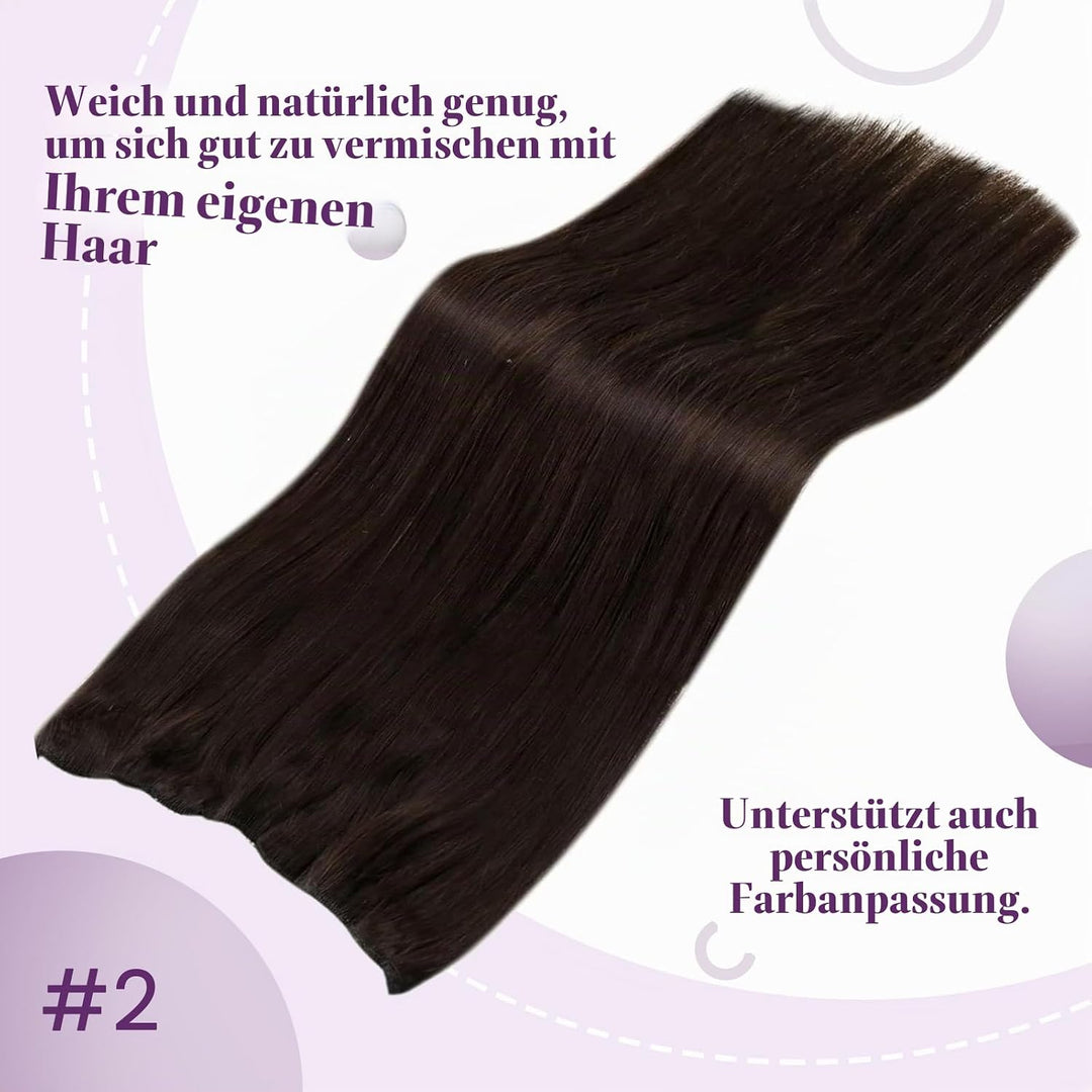 LaaVoo Extensions Echthaar mit Draht Braun Invisible Secret Wire Extensions Haarverlängerung Echthaa