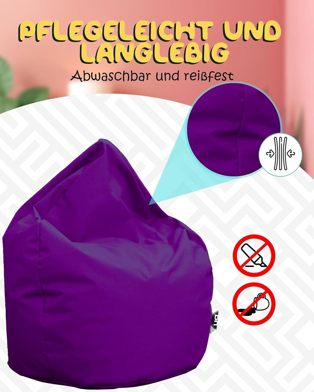 PATCH HOME Patchhome Sitzsack Tropfenform mit Reissverschluss Nachfüllbar - für In & Outdoor - mit S