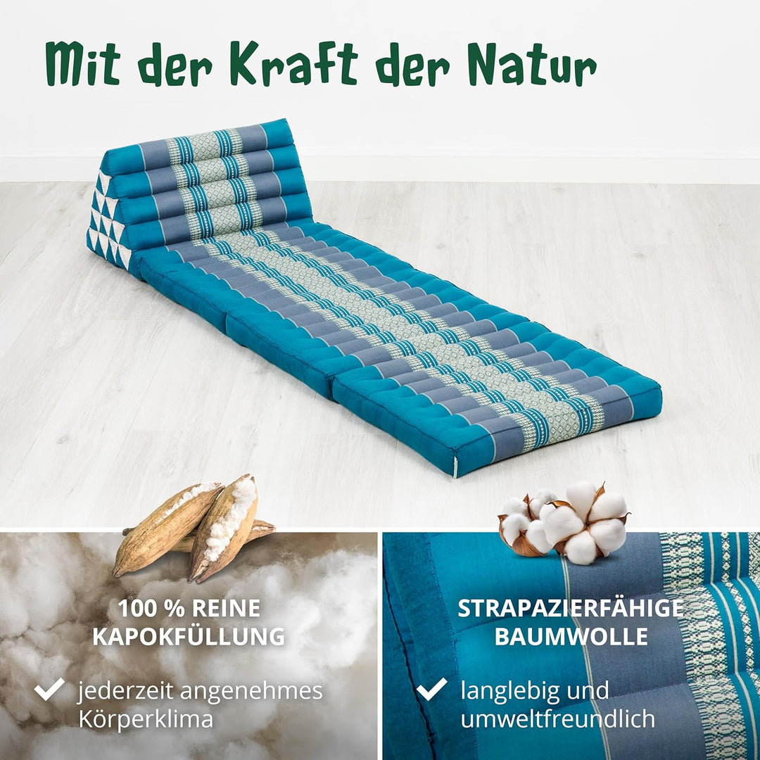 livasia Thaikissen 3 Auflagen extrahoch, Dreieckskissen mit Klappmatratze, Kapok, Jumbo Rückenkissen