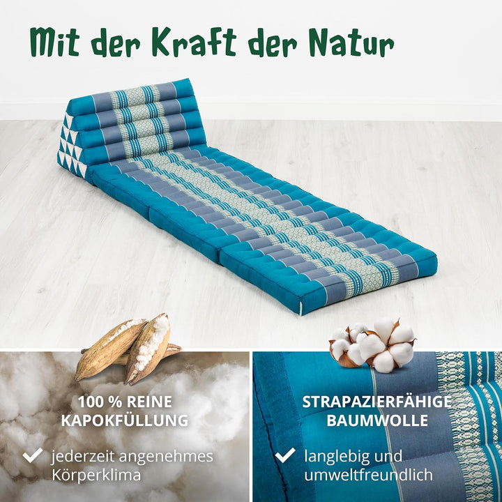 livasia Thaikissen 3 Auflagen extrahoch, Dreieckskissen mit Klappmatratze, Kapok, Jumbo Rückenkissen
