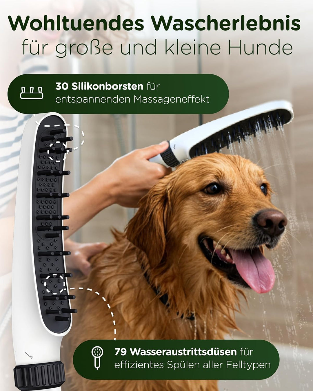 KUNTO® Hundebrausekopf - Hundedusche Duschkopf - Hundedusche mit vier Strahlarten - Hunde Duschkopf