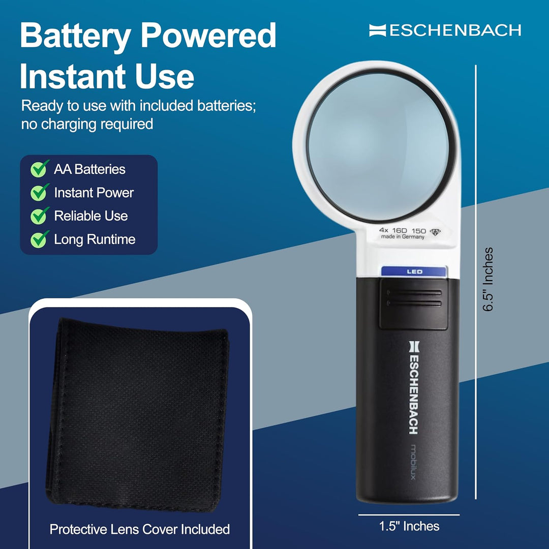 Eschenbach Optik Lupe Handlupe mit LED-Beleuchtung mobiluxLED Vergrösserung: 4x Linsengrösse: (Ø) 60