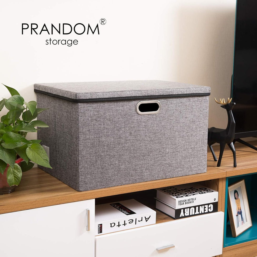 Prandom Extra grosse faltbare Aufbewahrungskörbe mit Deckel [3er-Pack] Leinenstoff Boxen Organizer C