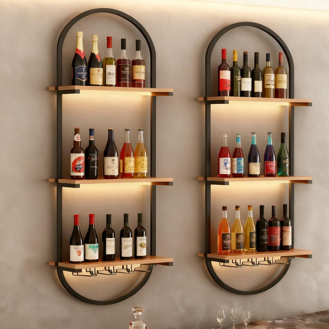 Weinregal Wand aus Metall, schwarzes schwebendes Industrieregal, 3-stufiger Wandmontage Wine Display