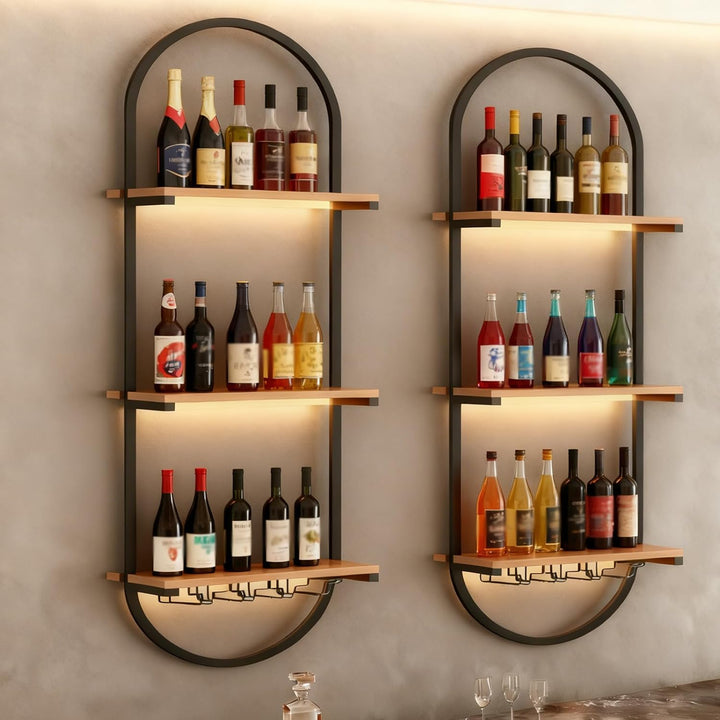 Weinregal Wand aus Metall, schwarzes schwebendes Industrieregal, 3-stufiger Wandmontage Wine Display