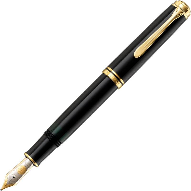 Pelikan Füllhalter Souverän 1000, Schwarz, Feder M (mittel), hochwertiger Kolbenfüller im Geschenk-E