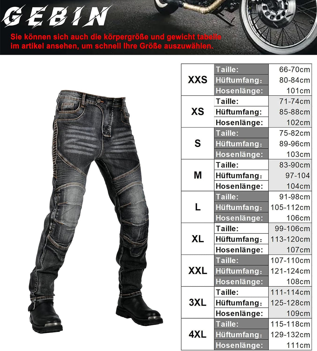 GEBIN Motorradhose Herren, Motorrad Jeans Herren mit Protektoren, Aramidfaser Jeans Herren Motorrad,