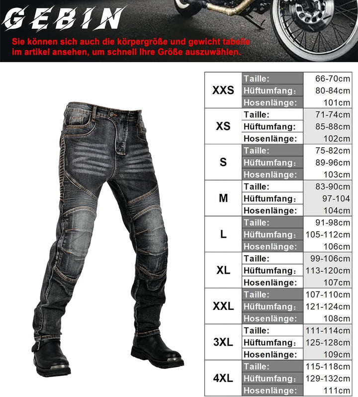 GEBIN Motorradhose Herren, Motorrad Jeans Herren mit Protektoren, Aramidfaser Jeans Herren Motorrad,