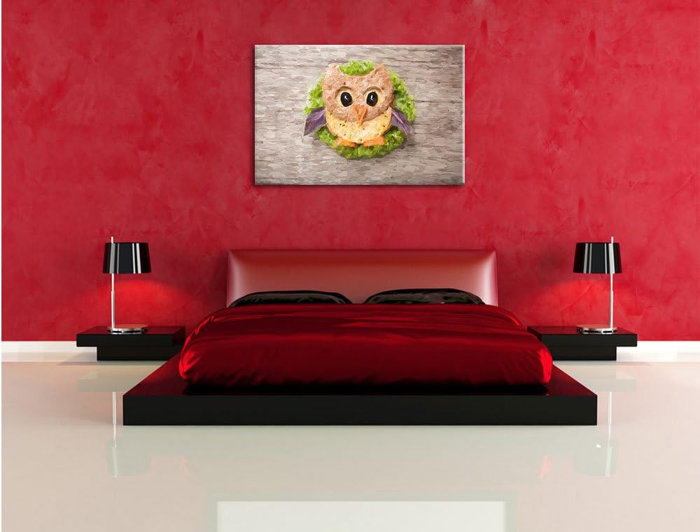 Pixxprint das lustige Eulen Sandwich Kunst / 100x70cm Leinwandbild bespannt auf Holzrahmen/Wandbild