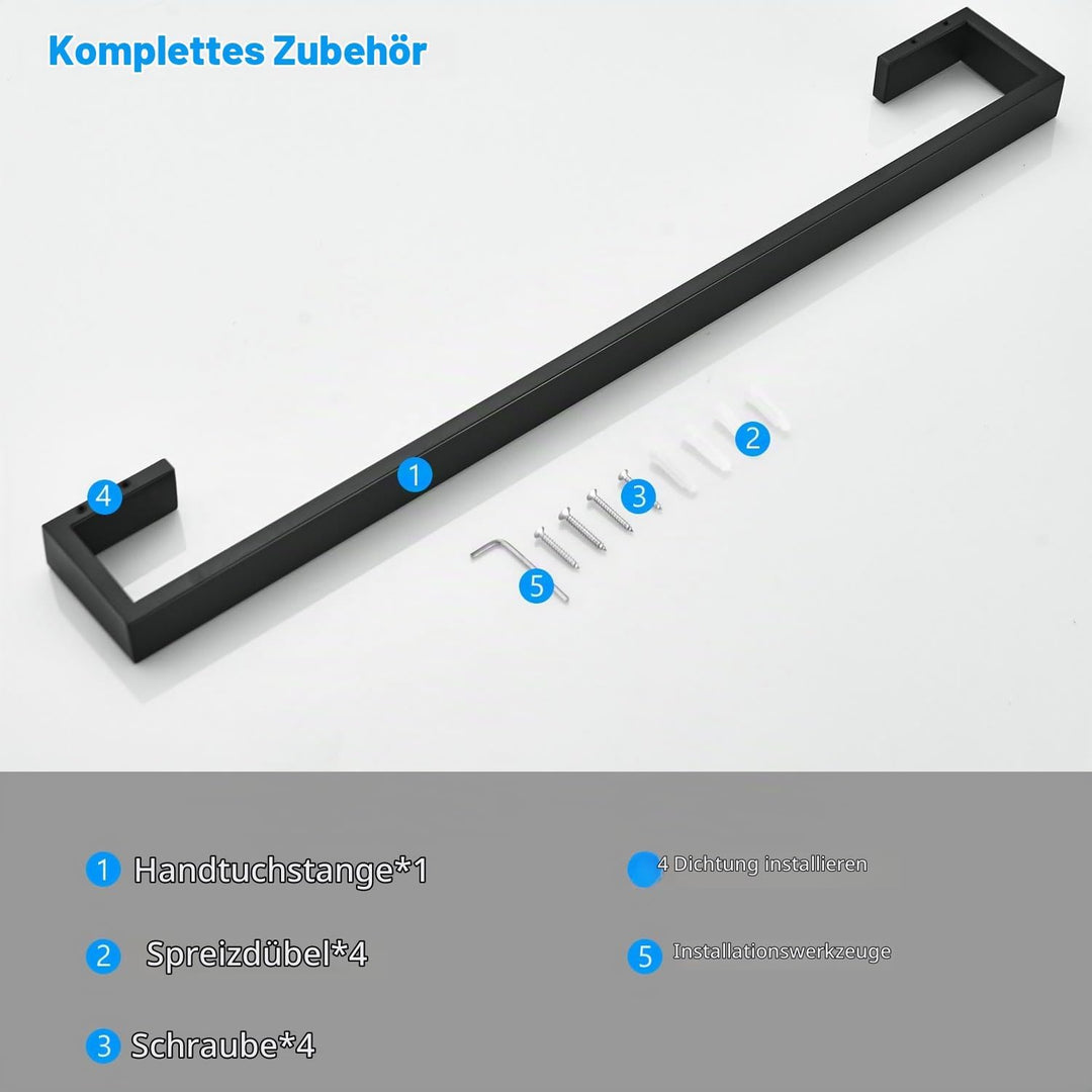62cm Handtuchstange, Schwarz Matt, aus 304 Edelstah Wand Handtuchhalter, Schwarz Matt
