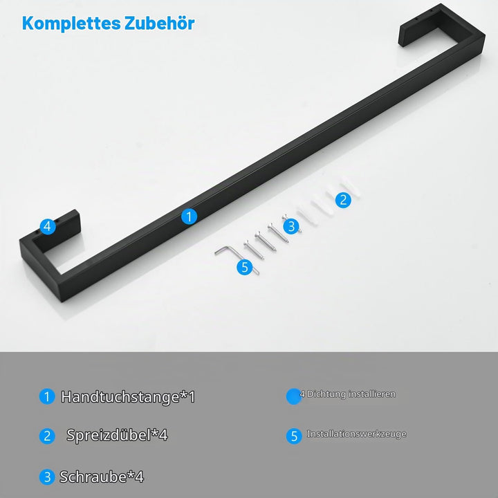 62cm Handtuchstange, Schwarz Matt, aus 304 Edelstah Wand Handtuchhalter, Schwarz Matt