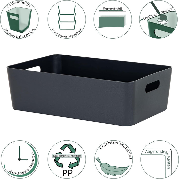 #11 2x Ordnungsbox - 12 cm hoch - anthrazit - 39,5x 25 cm - Ordnungskorb - Regalorganizer Wandregal